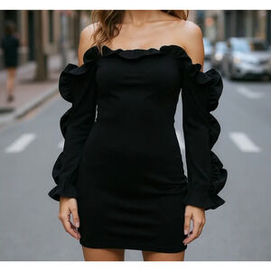 Cinq à Sept Black Off-Shoulder Mini Dress